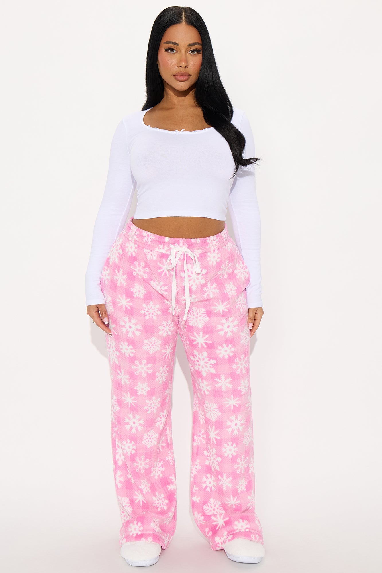 Jolly Snowflakes Plush PJ Pants - Pink