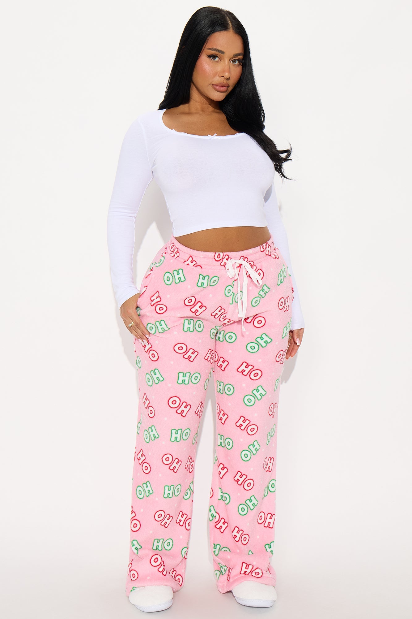 Santa HoHoHo Plush PJ Pants - Pink/combo