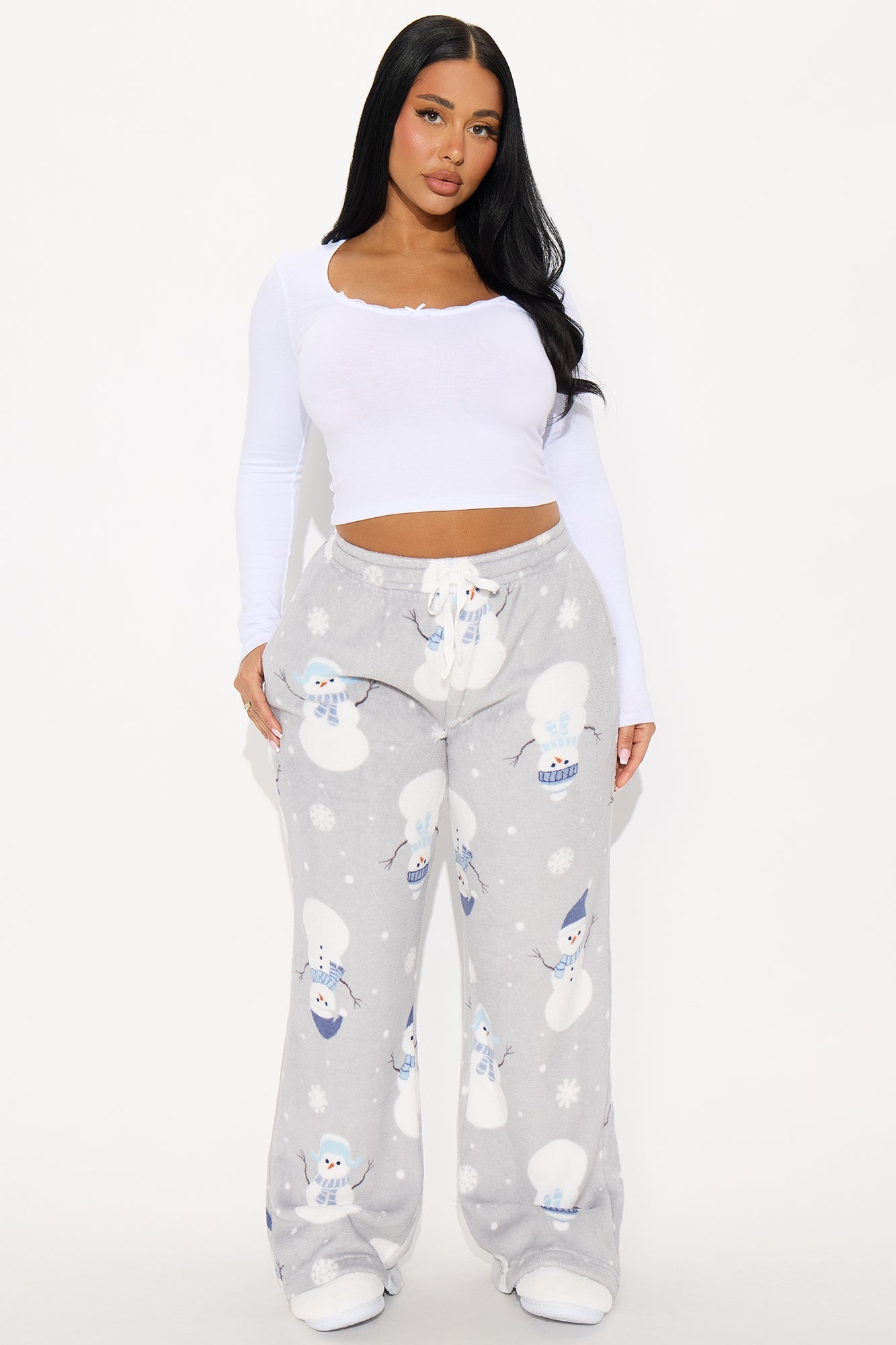 Winter Snowman Matching Family Plush PJ Pants - Grey