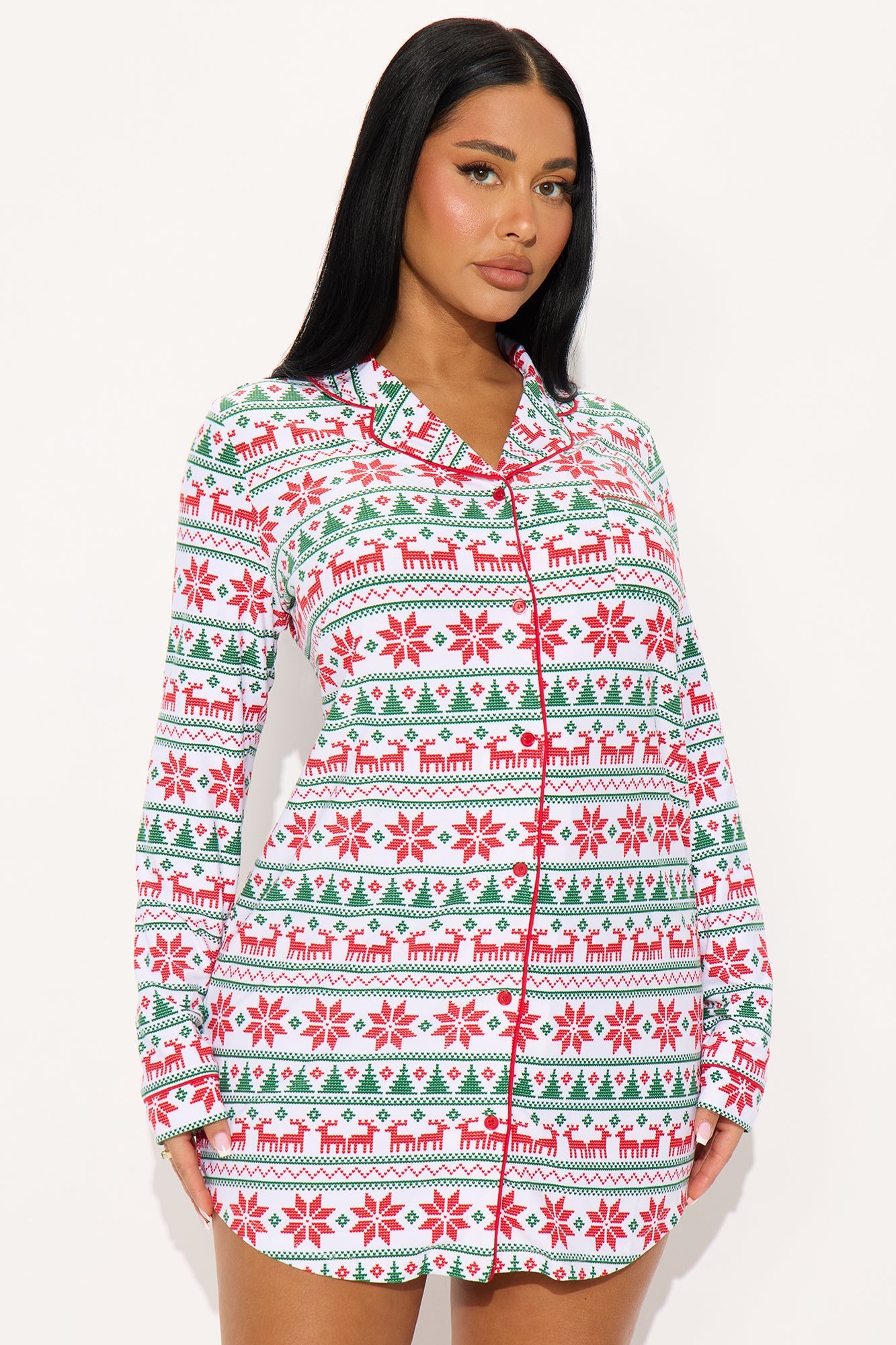 Feels Like Christmas Long Sleeve PJ Sleep Shirt - White/combo