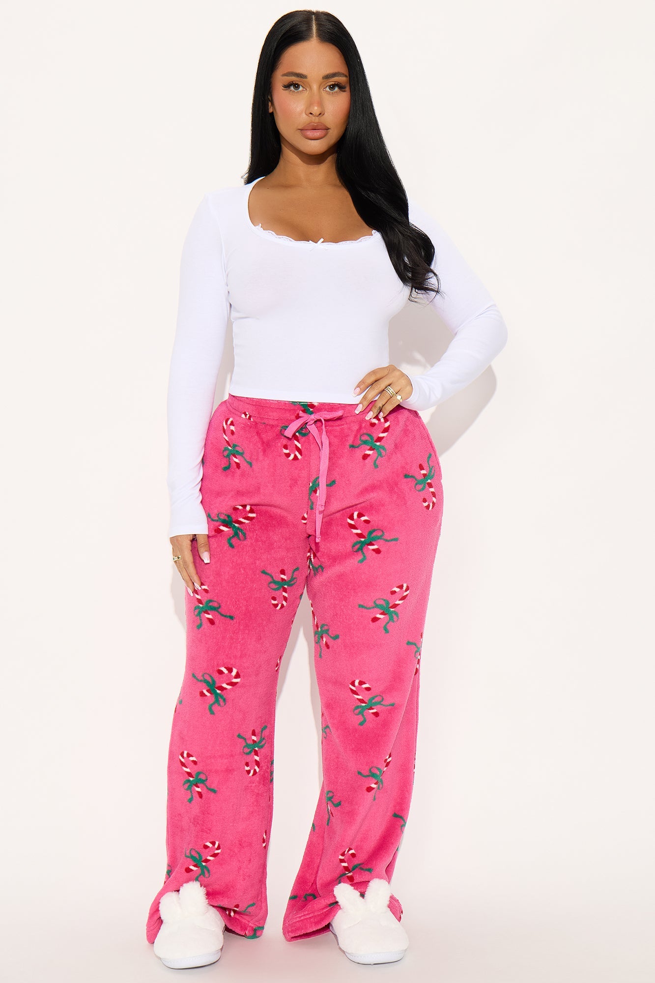 Candy Cane Season Plush PJ Pants - Pink