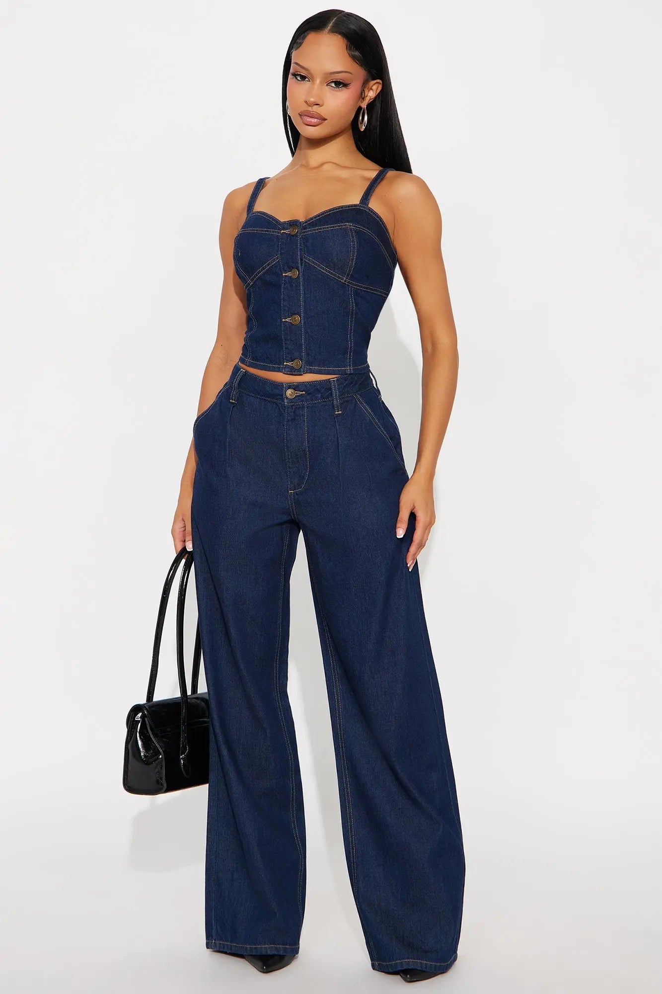 Cassie Denim Pant Set - Dark Denim