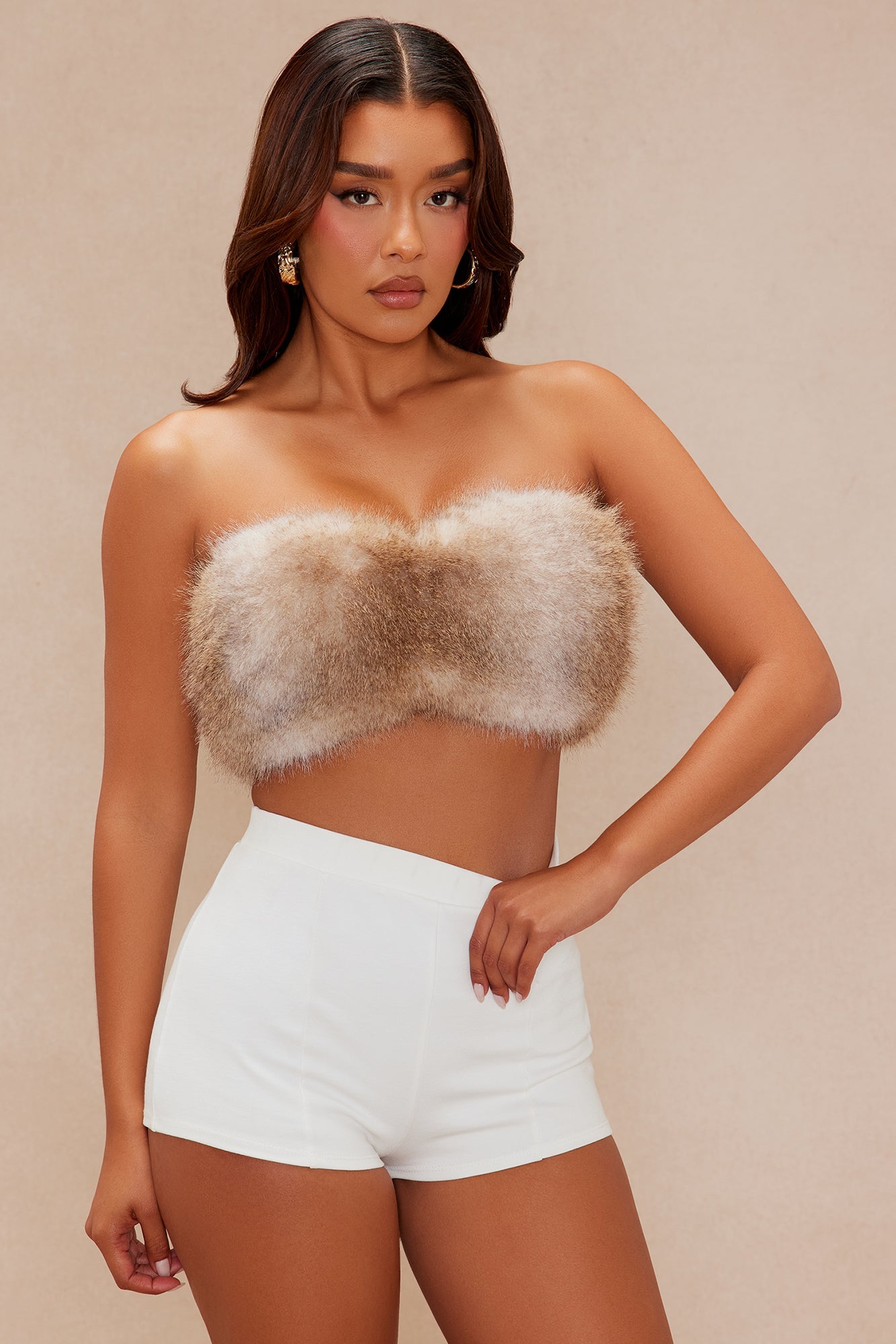 Kristie Faux Fur Tube Top - Taupe
