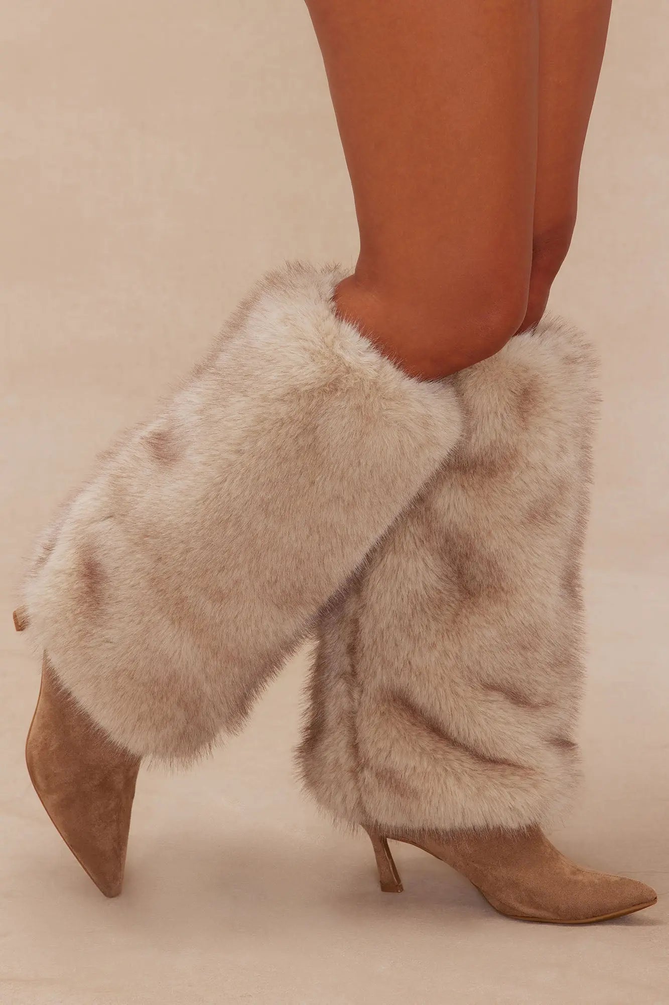 Wild Ones Faux Fur Leg Warmers - Light Taupe