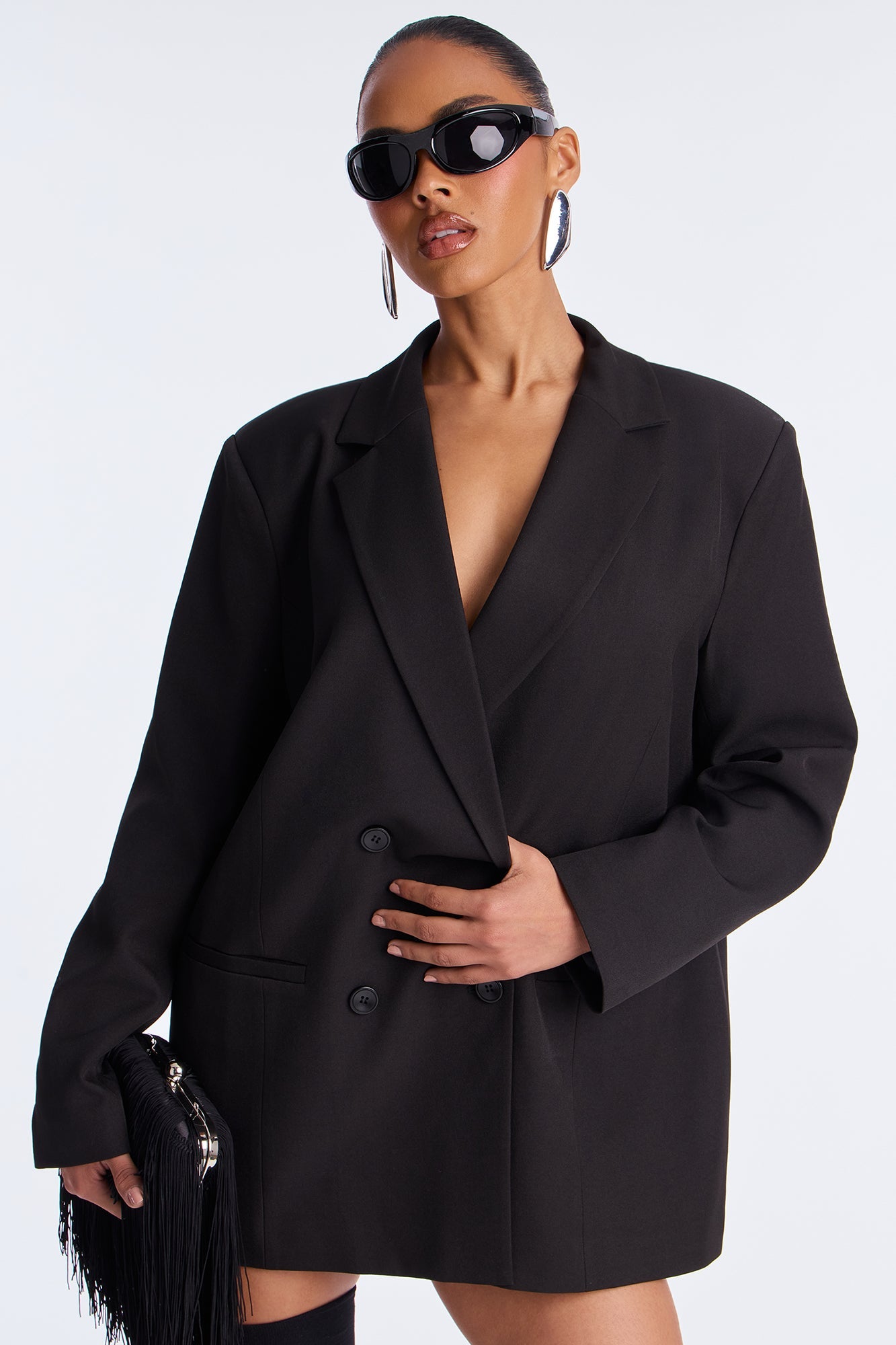 Big Goals Double Breasted Oversized Blazer - Black