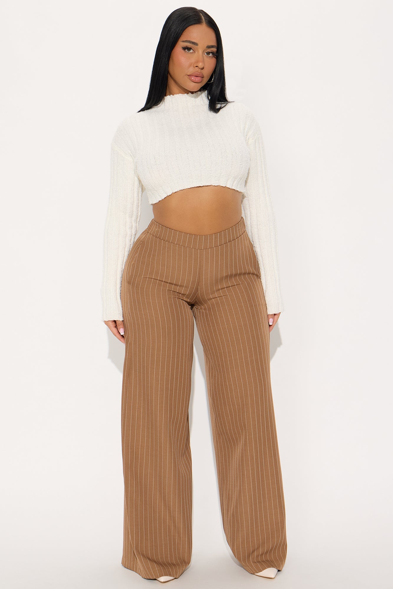 Easy To Wear Pinstripe Wide Leg Pant 32″ - Mocha