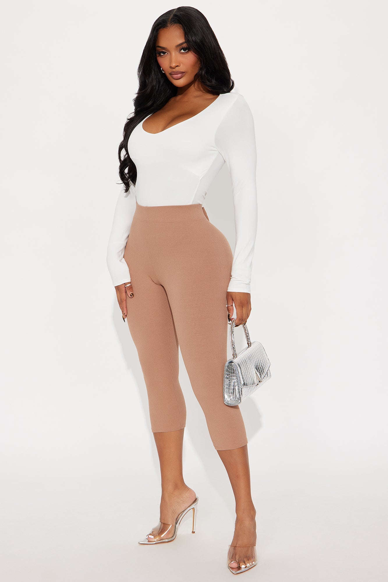 Tory Rib Heavy Contoured High Waisted Capri Legging - Mocha