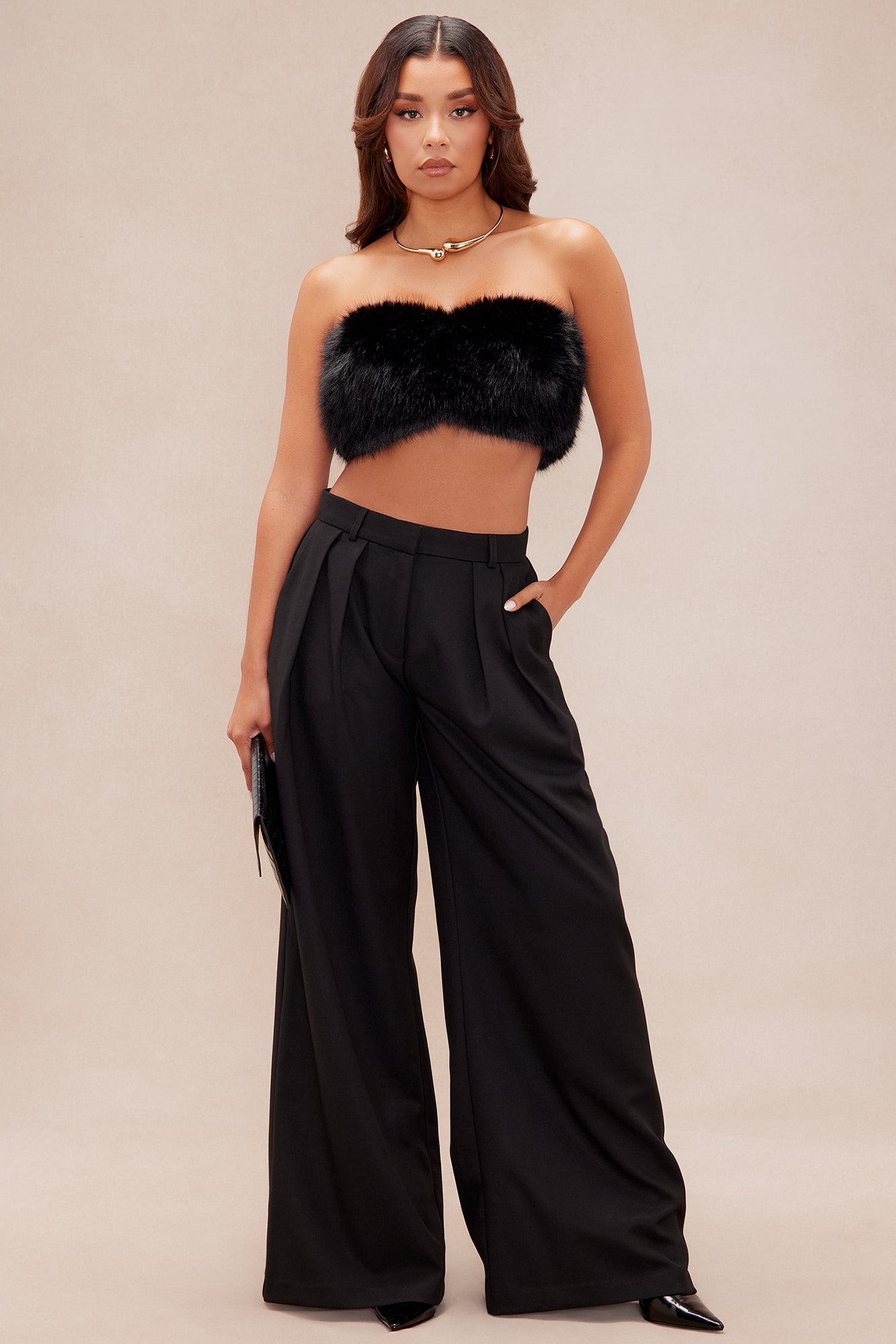 Kristie Faux Fur Tube Top - Black