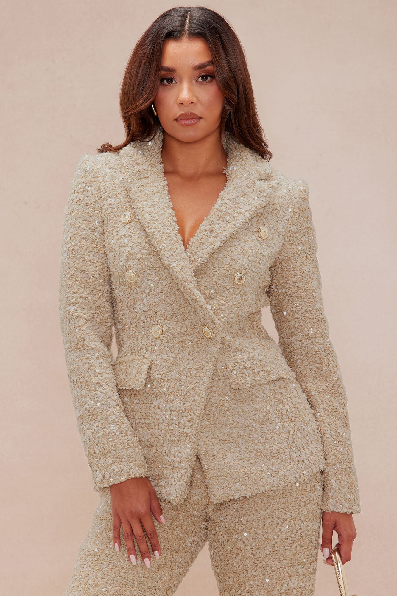 Demi Embellished Tweed Blazer - Taupe