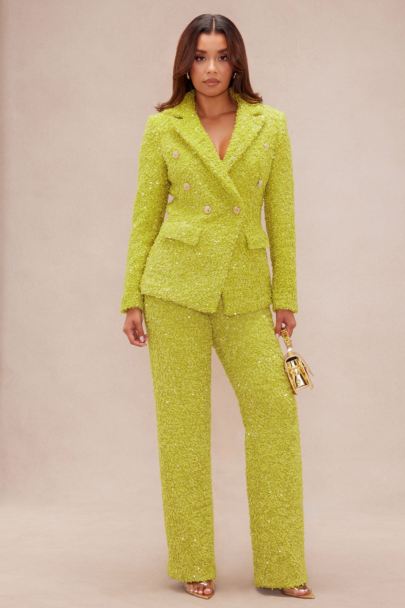 Demi Embellished Tweed Pant - Chartreuse