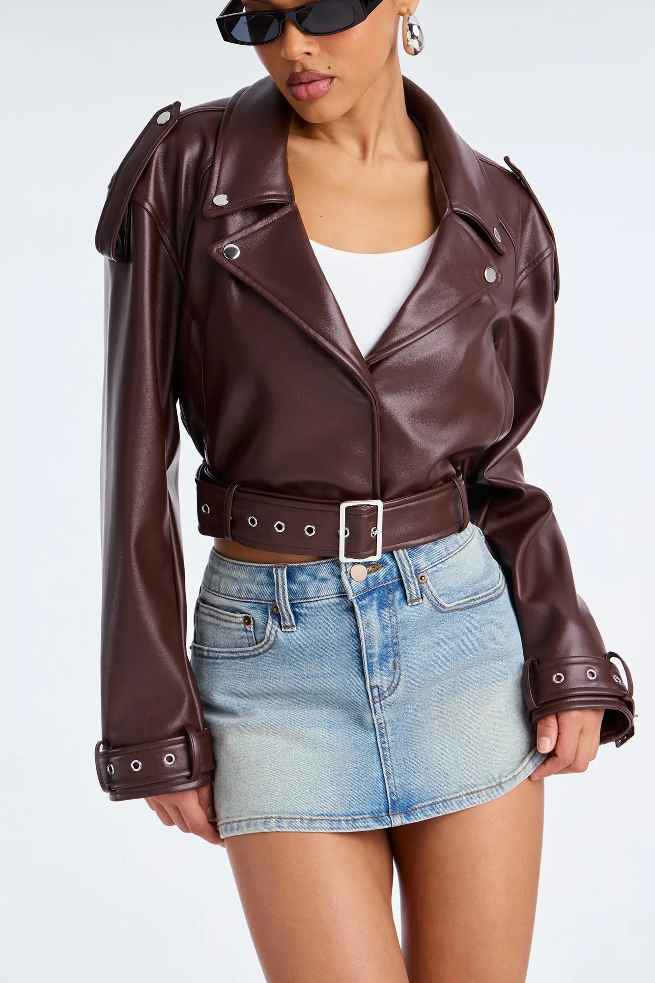Fast Lane Faux Leather Moto Jacket - Brown
