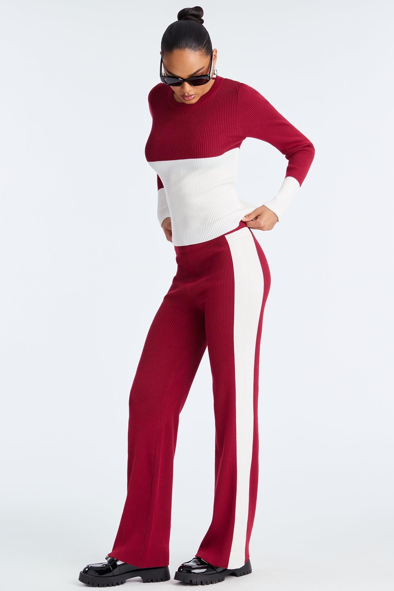 Comfort Essential Sweater Pant Set - Burgundy
