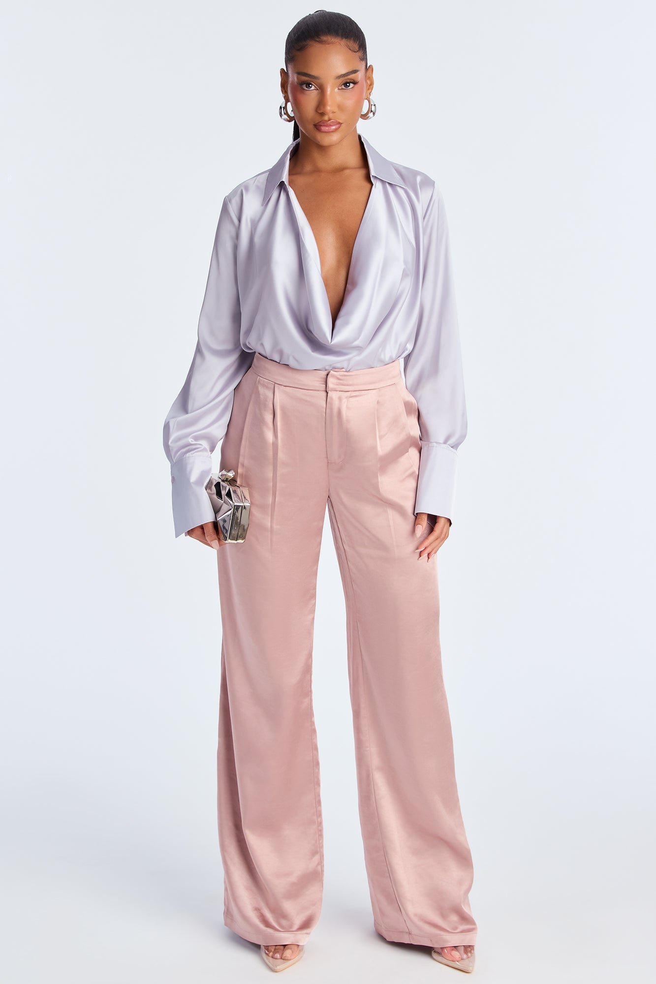 Main Topic Low Rise Wide Leg Satin Pant 33 - Mauve