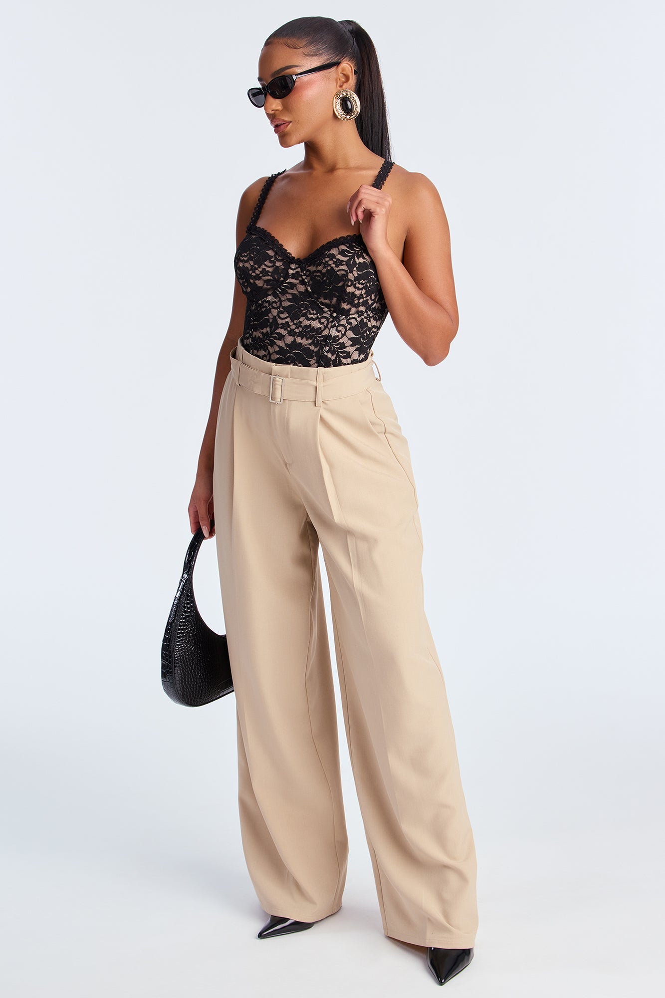 Power Moves Belted Trouser Pant 32″ - Beige