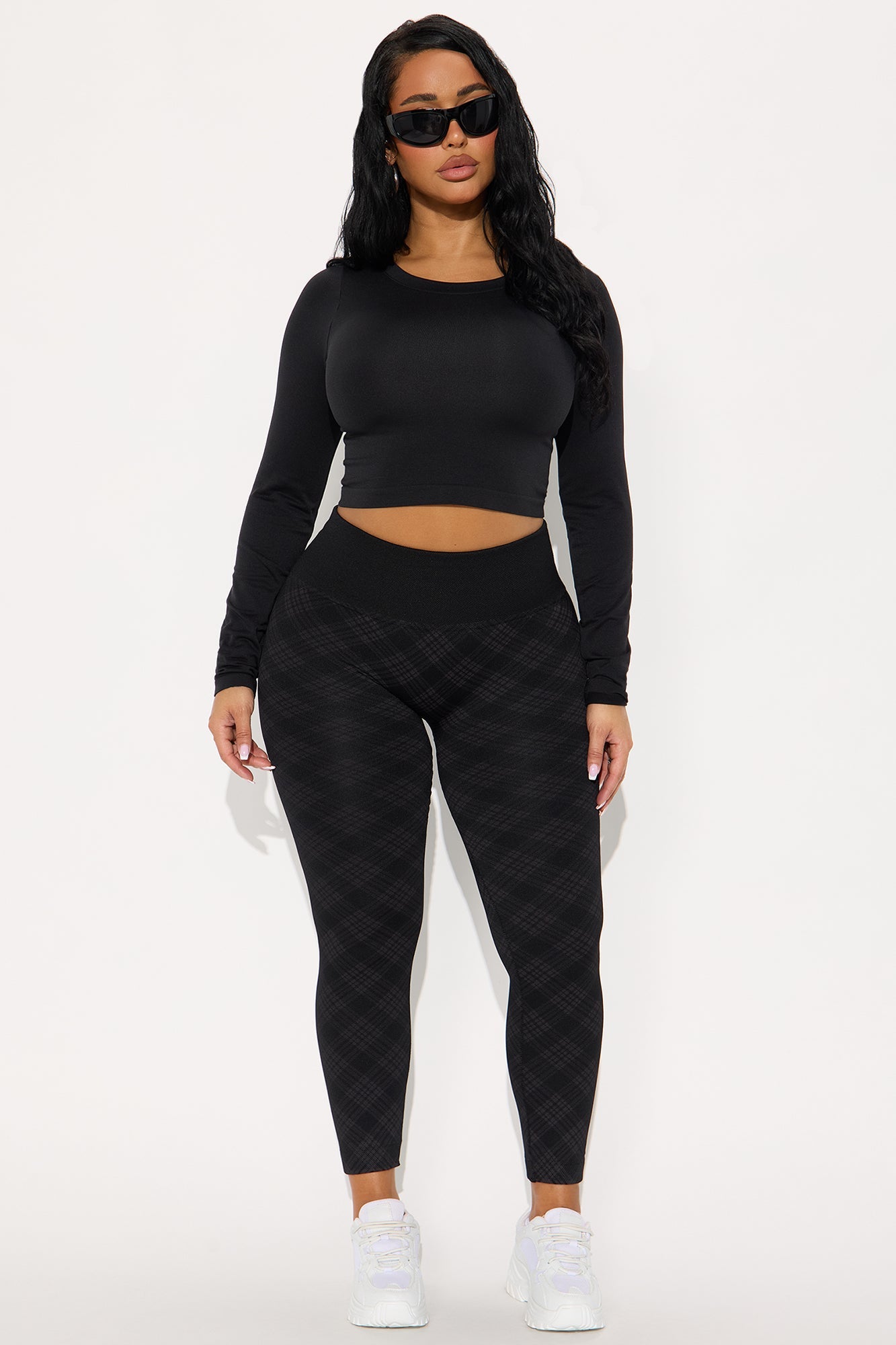 Pay Attention Plaid Fleece Legging 27″ - Brown/combo