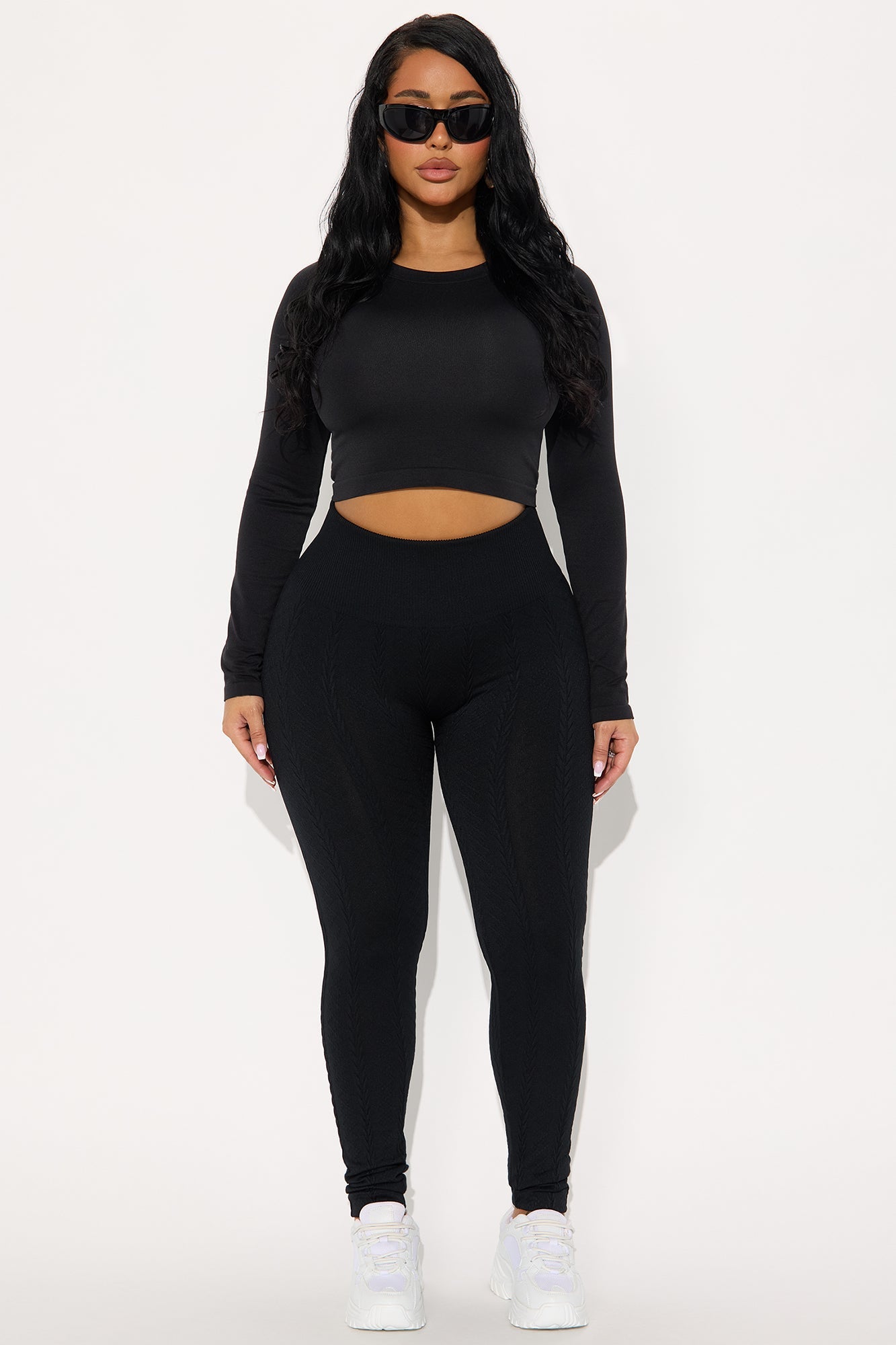 Fireside Cozy Cable Knit Fleece Legging 28″ - Black