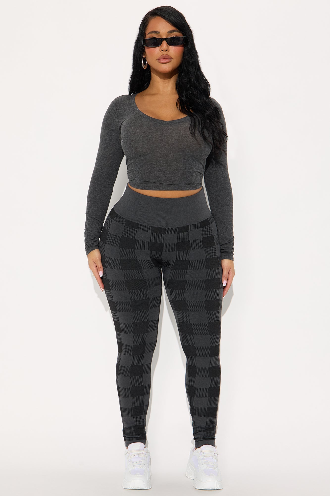 Cut The Noise Plaid Fleece Legging 28″ - Grey/combo