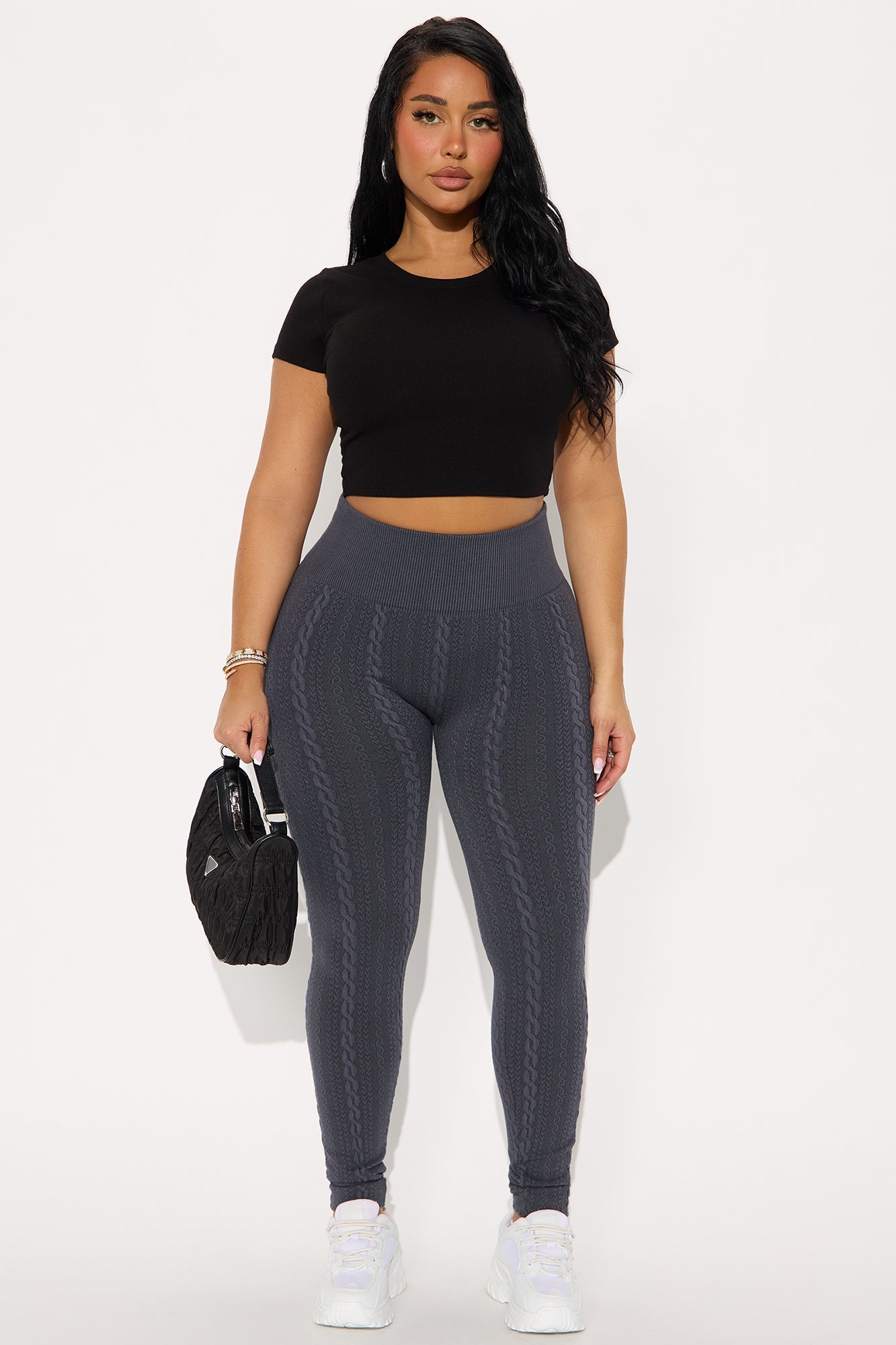 Cuddle Weather Cable Knit Fleece Legging 28″ - Charcoal