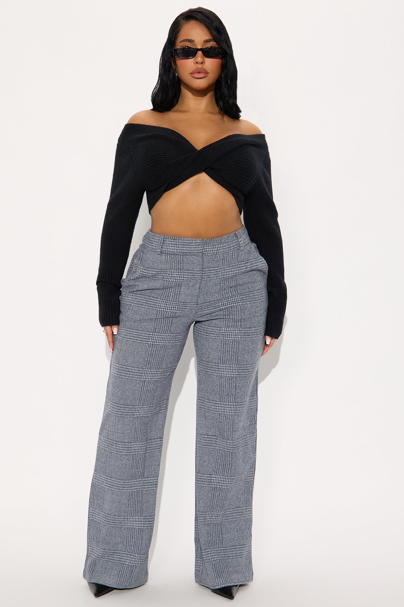 Ameli Wide Leg Plaid Pant 31 - Denim