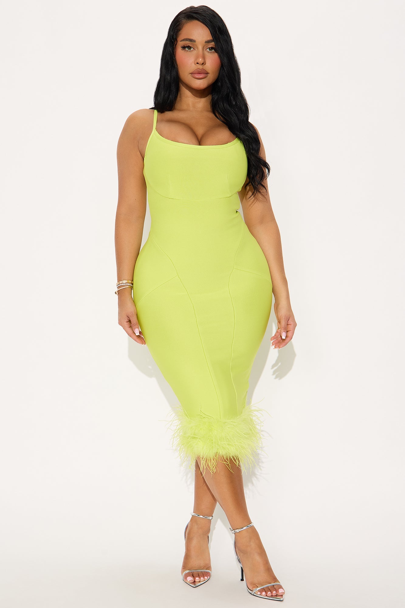 Cute Fur You Bandage Midi Dress - Lime