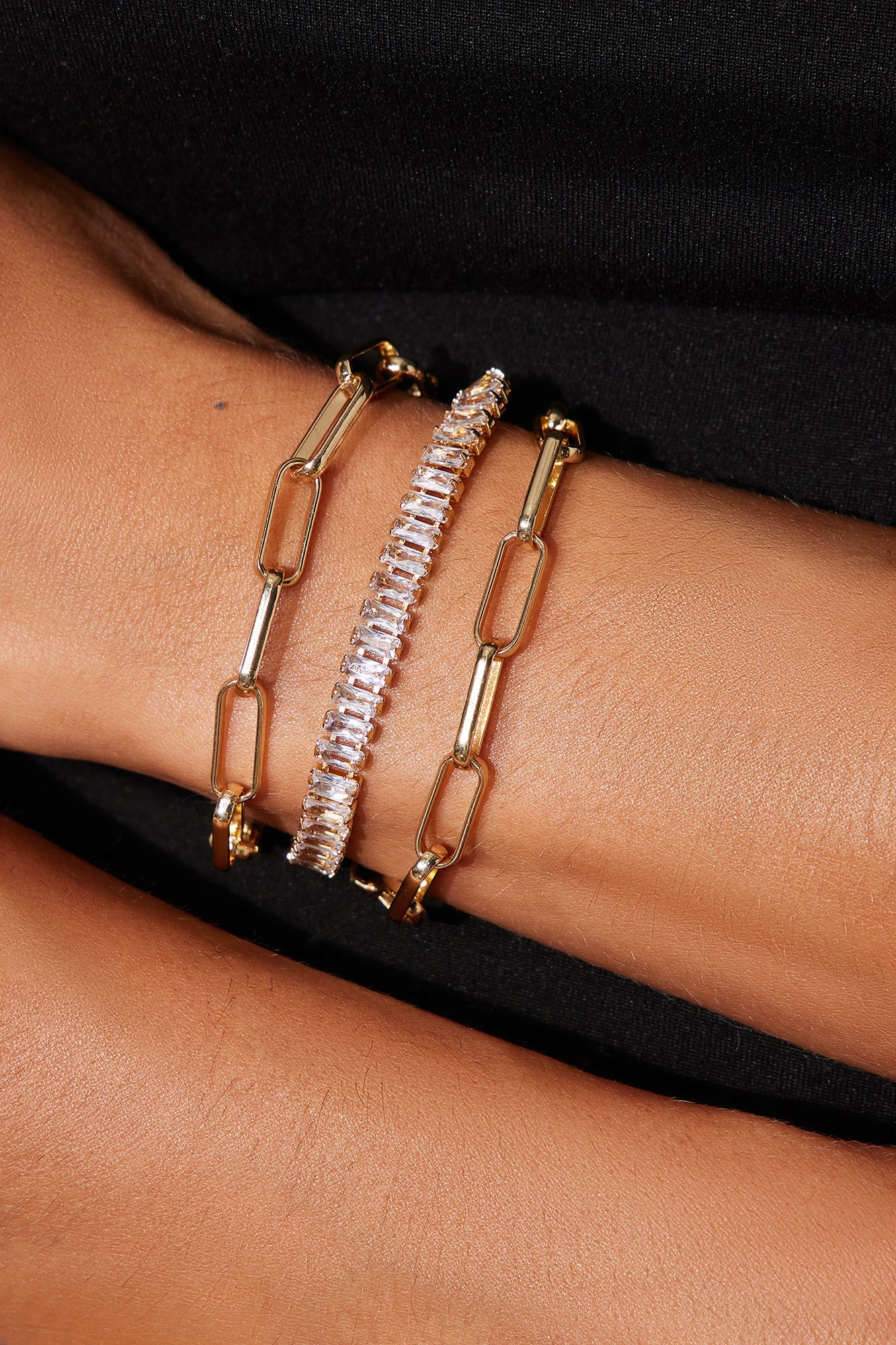Lux Links Rhinestone Trim Embellished Bracelet - Gold