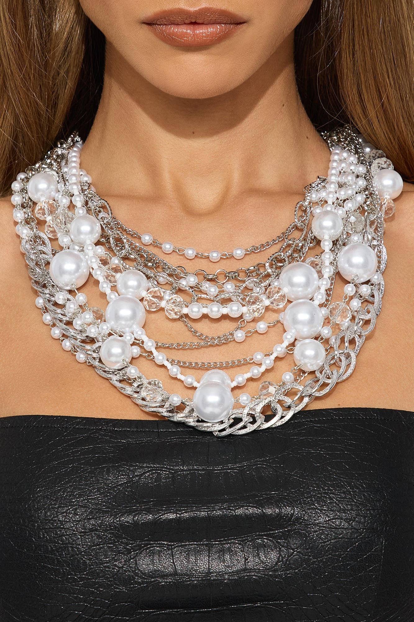 Lots Of Lux Pearl Layered Necklace - Silver