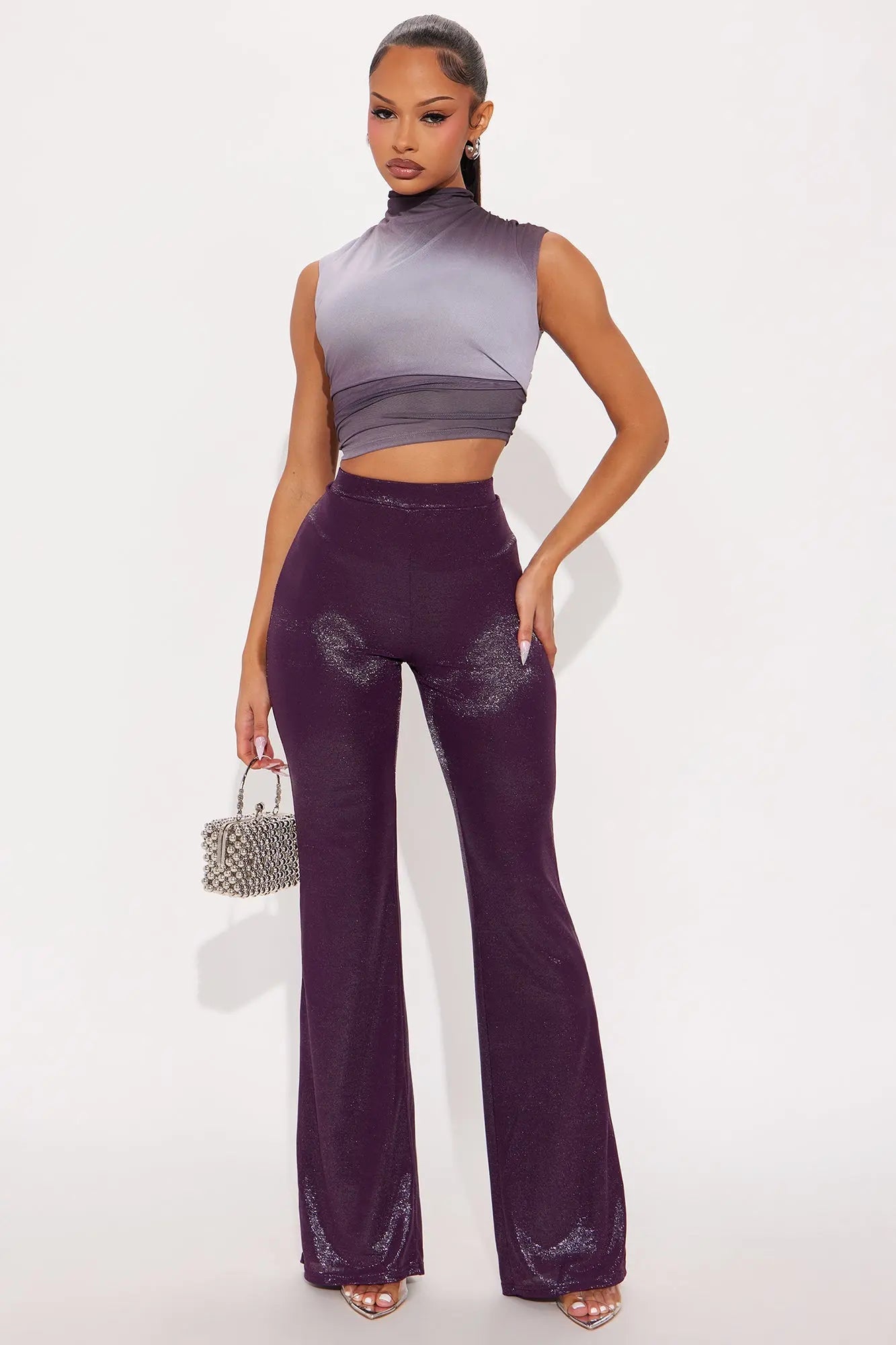 Star Of The Night Shimmer Flare Pant 33″ - Plum
