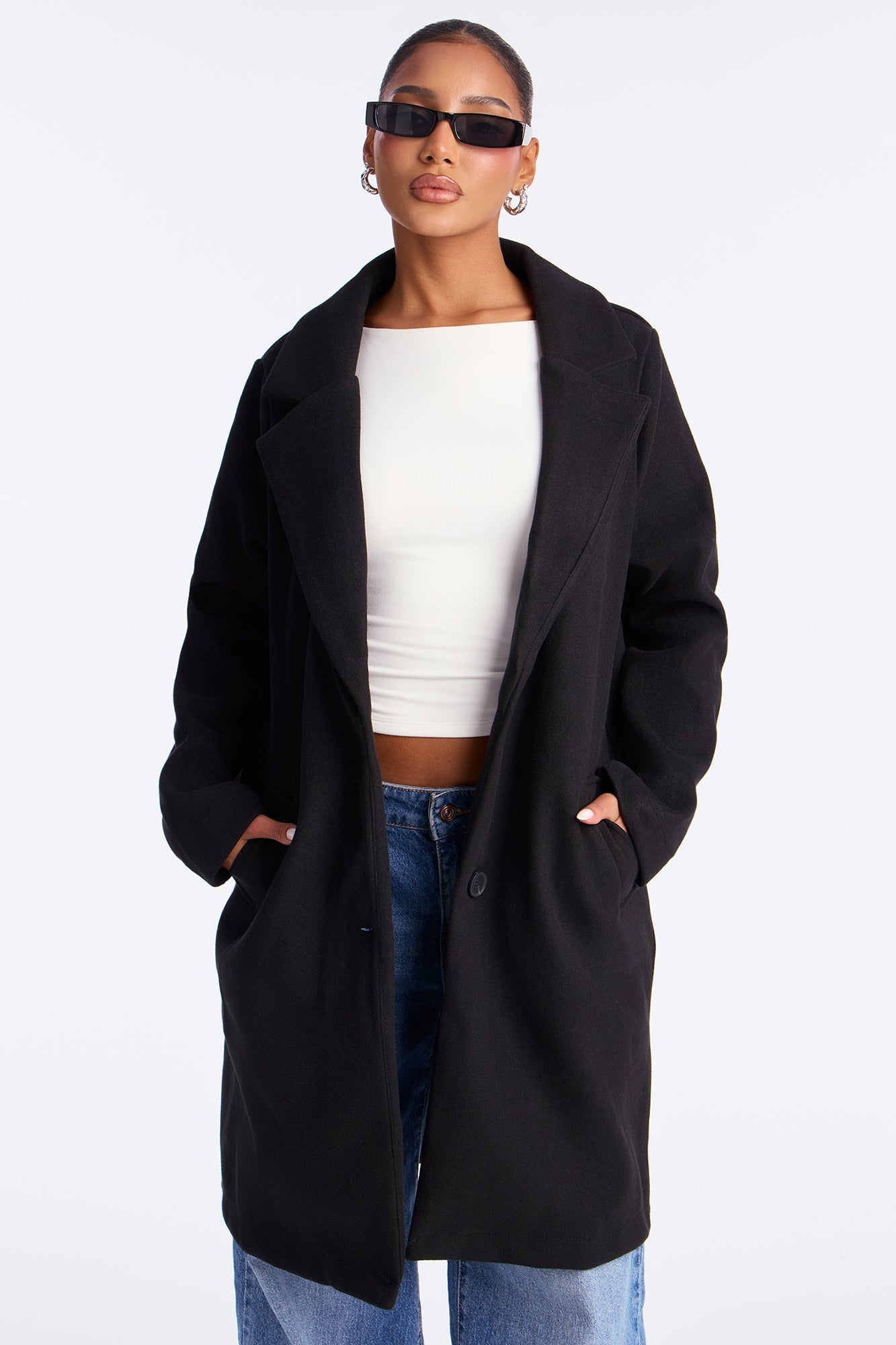 Hit The Town Button Up Coat - Black