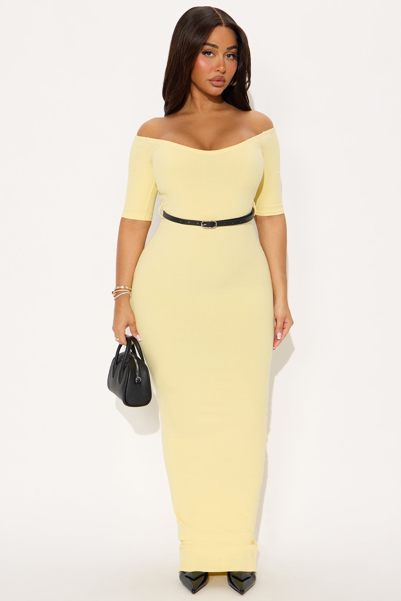 Channing Snatched Belted Maxi Dress - Butter Yellow