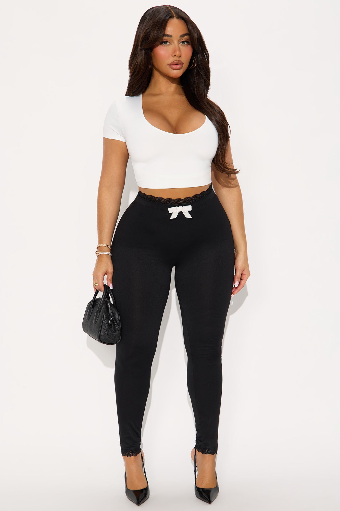 Valentina Solid Lace Trim Legging - Black