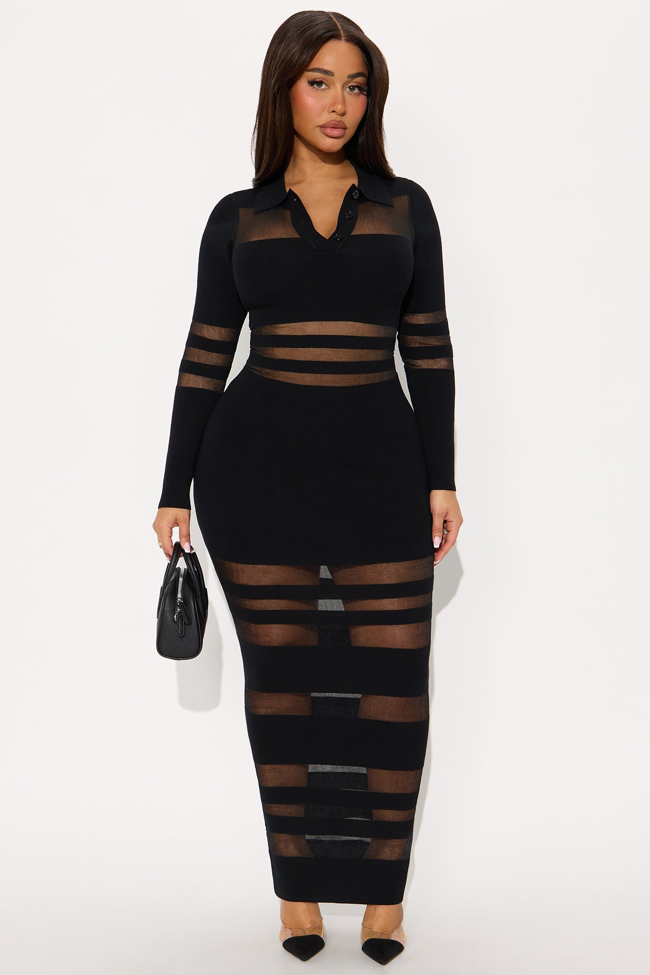 Hot Deluxe Sheer Mesh Maxi Dress - Black
