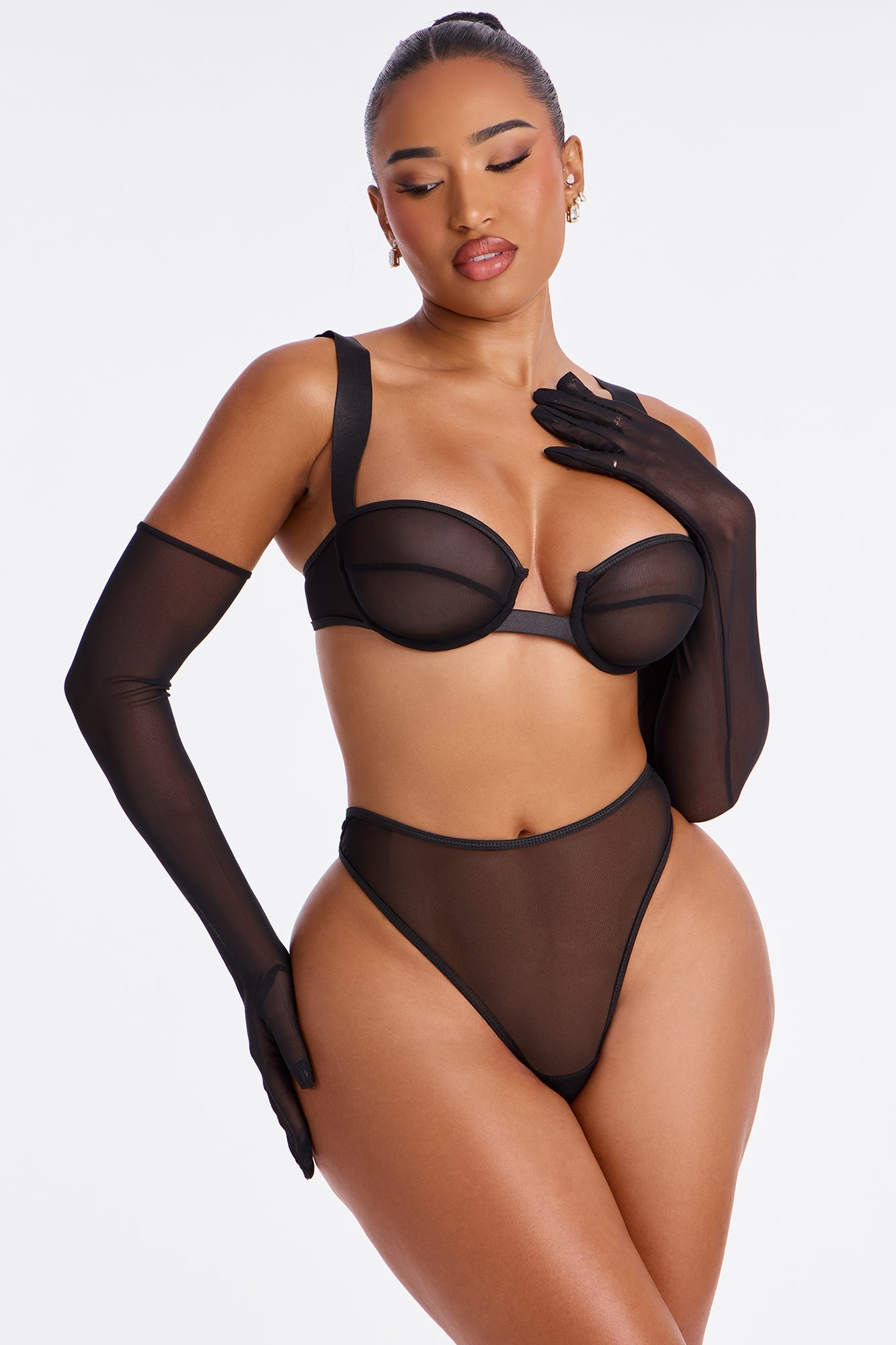 Evening Out Sheer Bra And Panty 3 Piece Set - Black