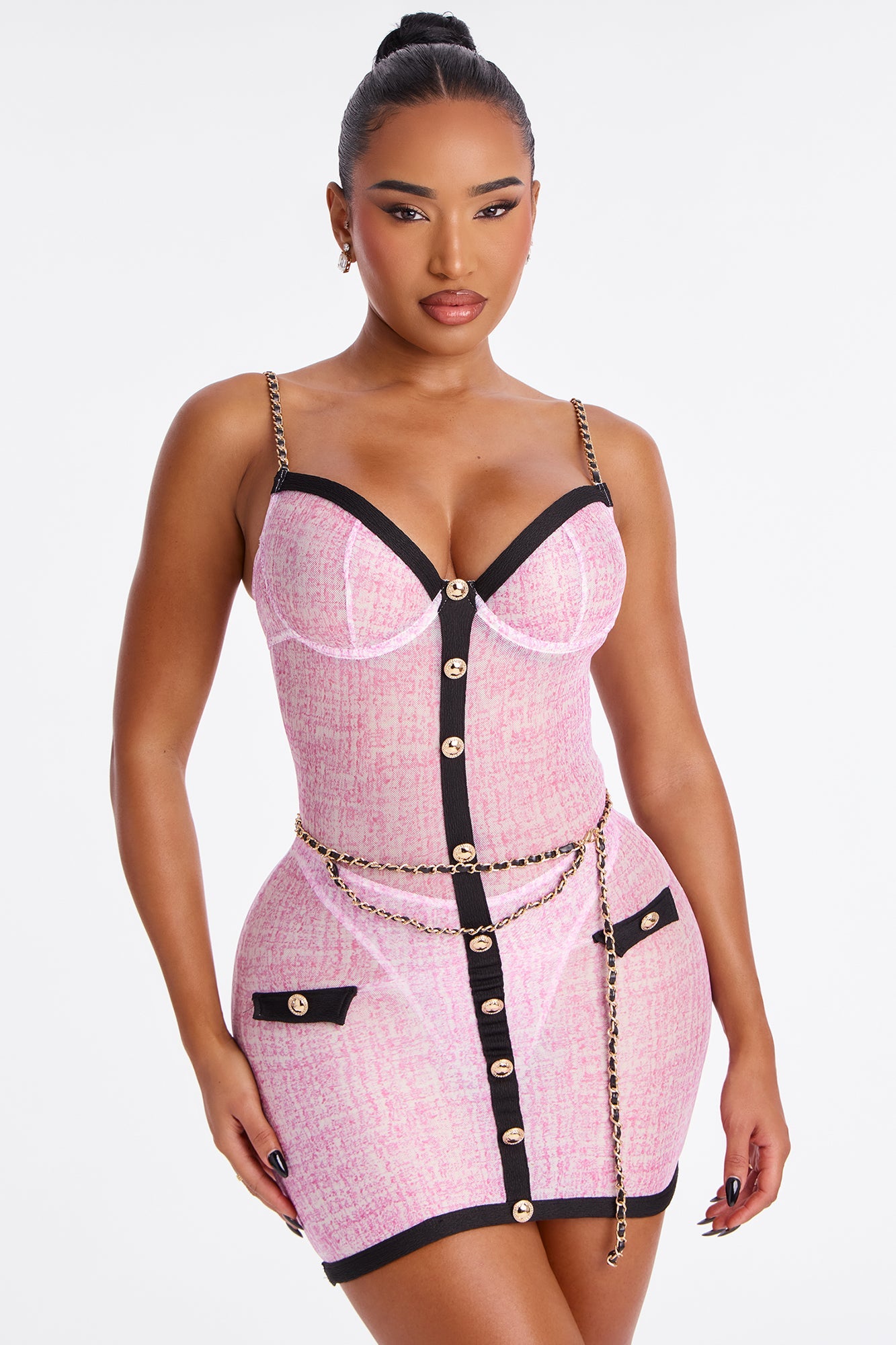 Cash It In Mesh Chemise Set - Mauve