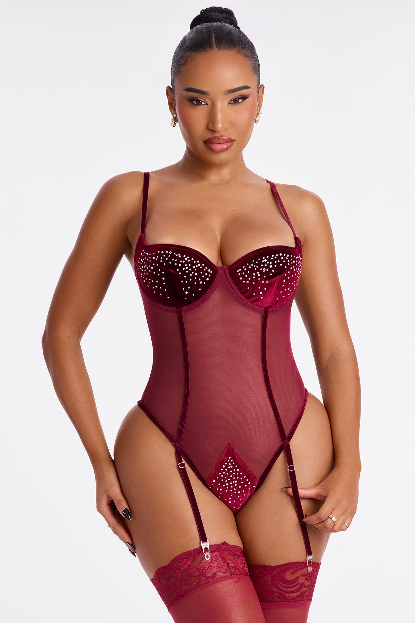 Naked Ambition Mesh Teddy - Wine