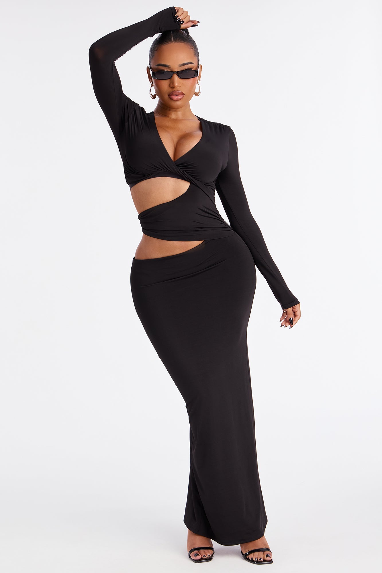 Pamela Cut Out Long Sleeve Maxi Dress - Black