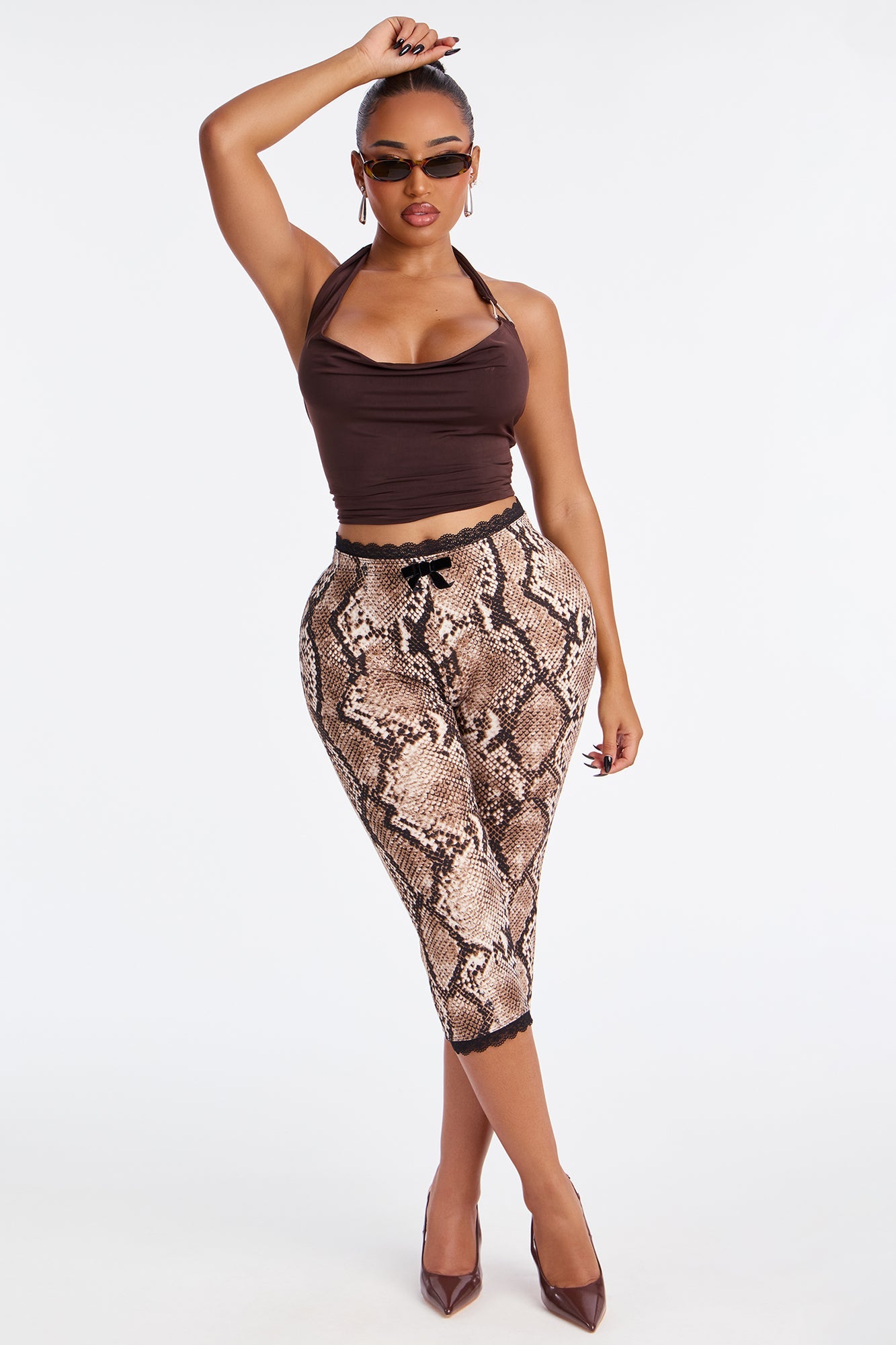 Florentina Lace Trim Capri Legging - Mocha/combo