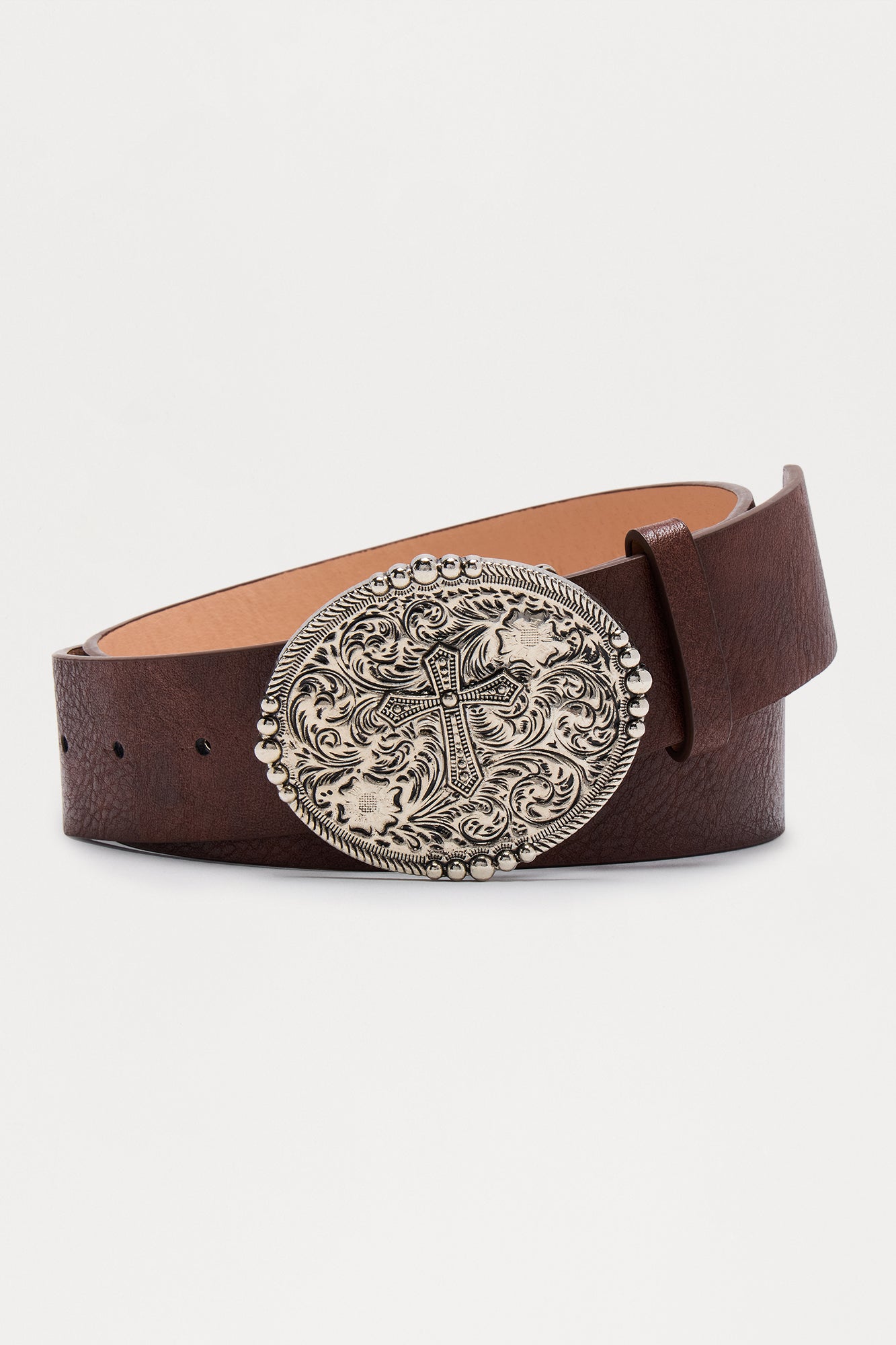 Bless The Cowboy Faux Leather Belt - Silver/Brown