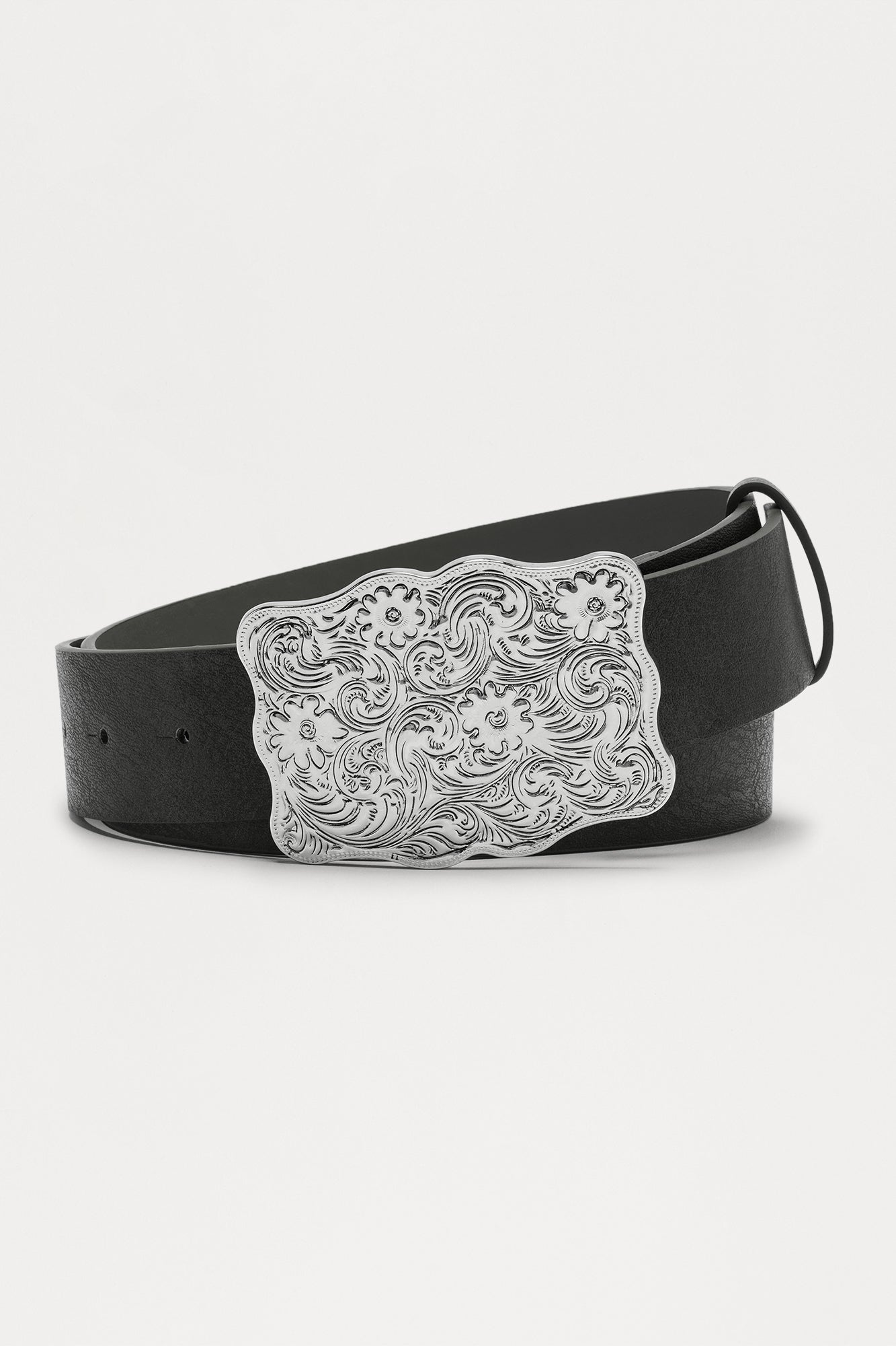 West Is Best Faux Leather Belt - Silver/Black