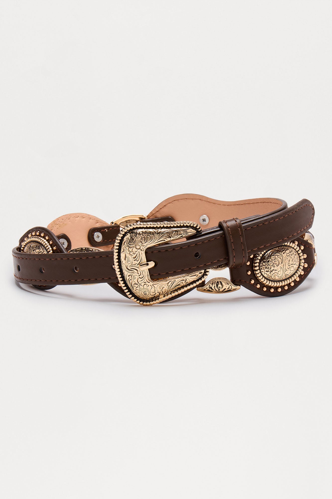 Rancho Glam Faux Leather Belt - Gold/Brown
