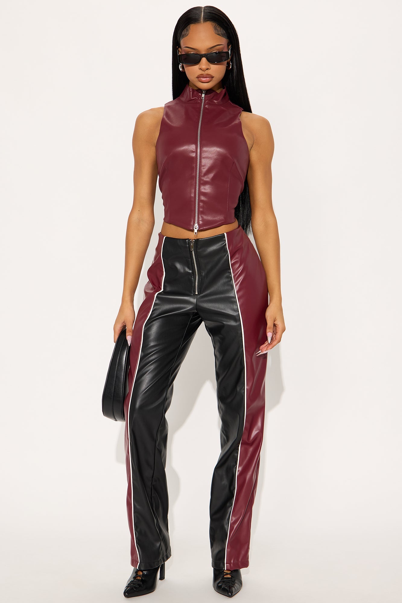 Unshakeable Energy Faux Leather Pant 32″ - Burgundy/combo
