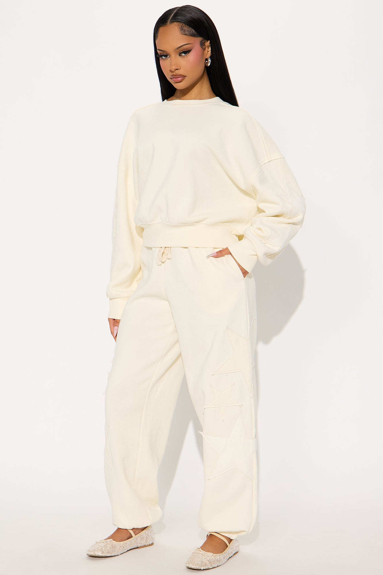 Born To Be A Star Fleece Jogger - Cream