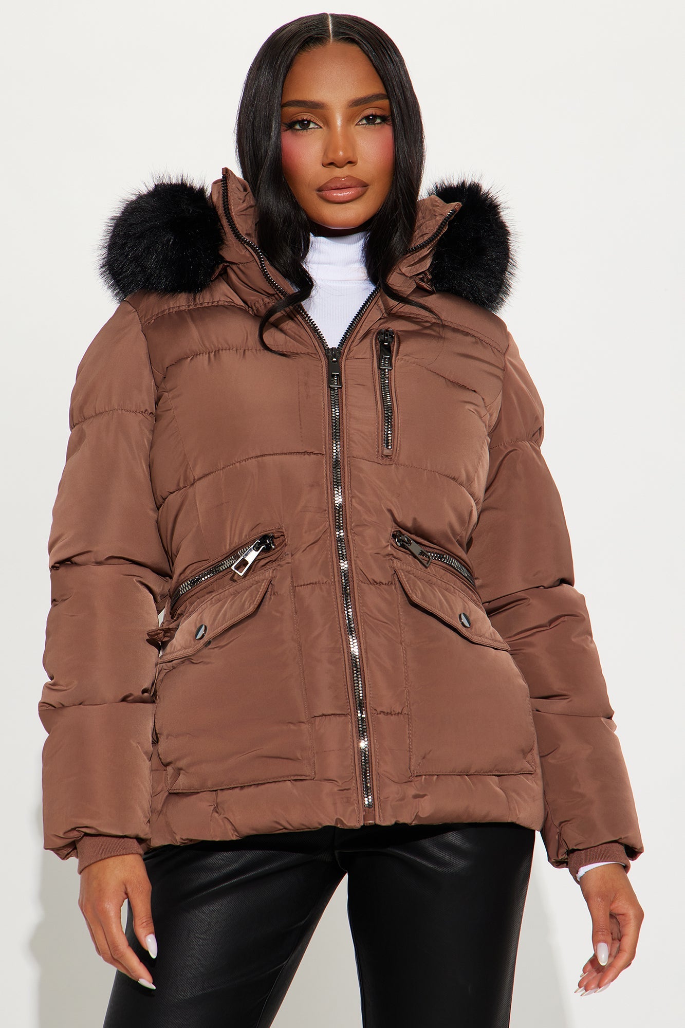 Trip To Aspen Fur Hooded Puffer Jacket - Bronze