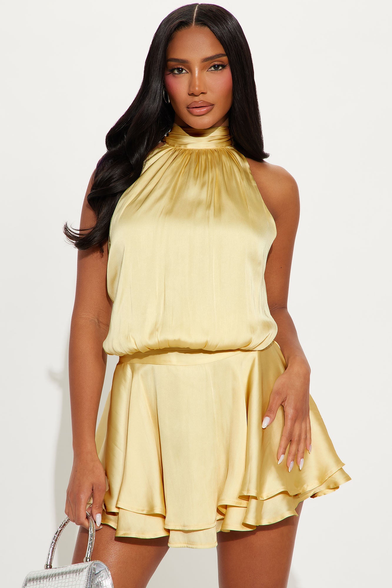 Keeping It Sassy Satin Mini Dress - Butter Yellow