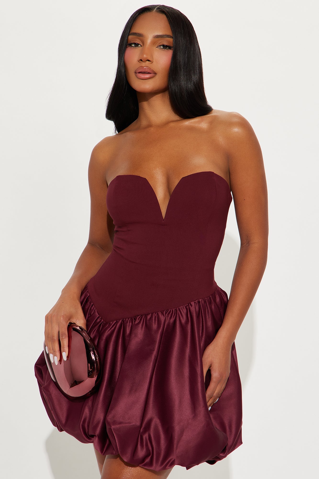Devyn Strapless Bubble Mini Dress - Wine