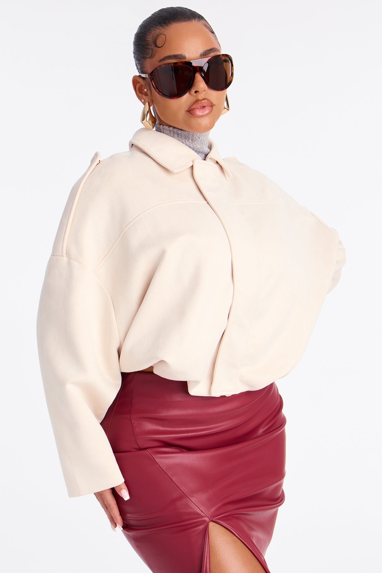 Harlowe Oversized Faux Suede Jacket - Bone