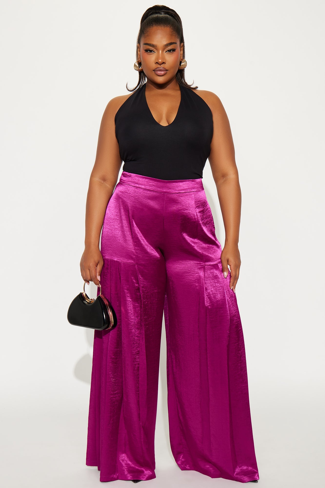 Lost In Your Eyes Satin Wide Leg Pant 33 - Plum