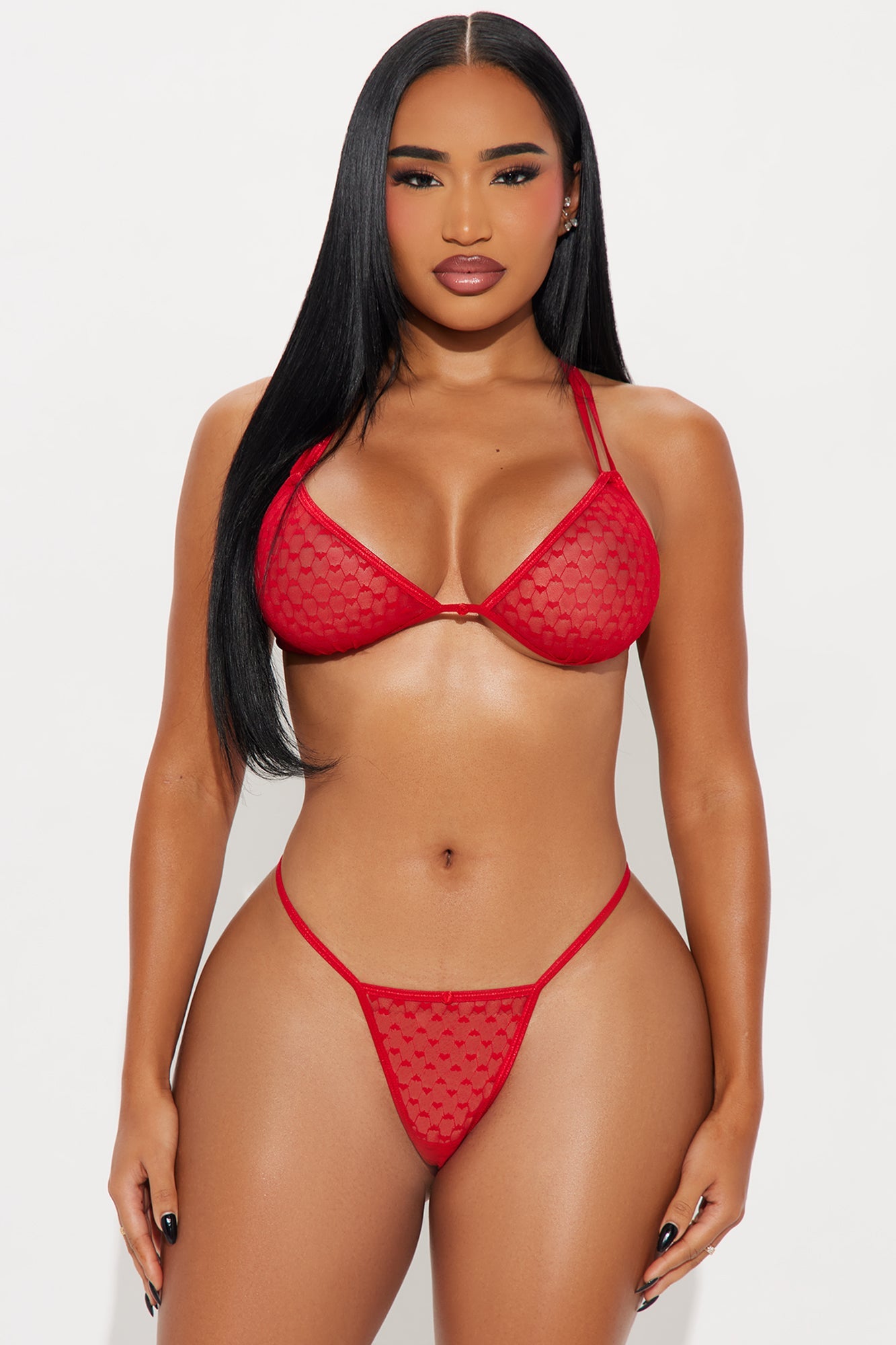 Tease Mode 2 Piece Bralette Thong Set - Red