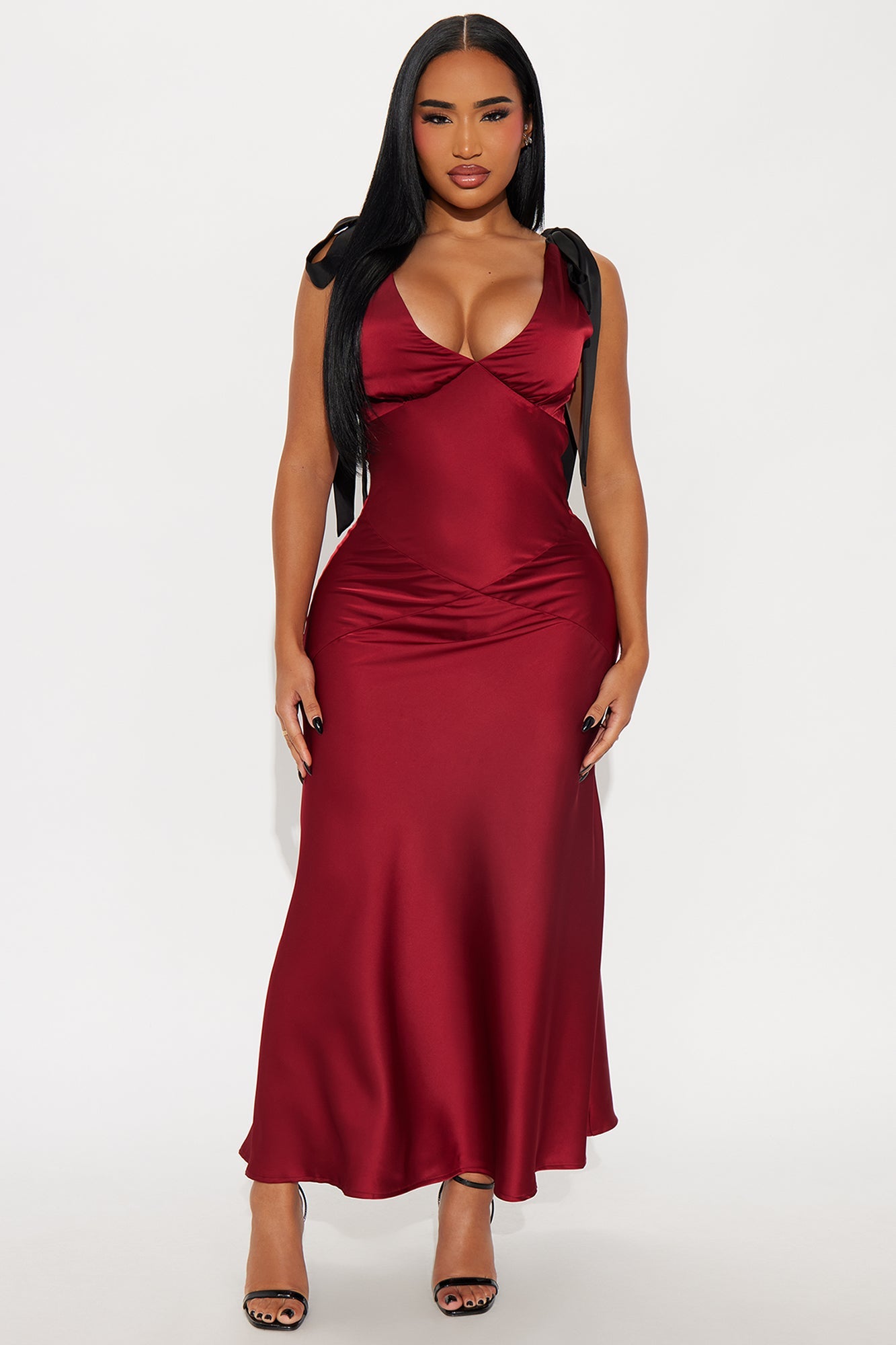 Fine Intent Satin Maxi Gown - Burgundy
