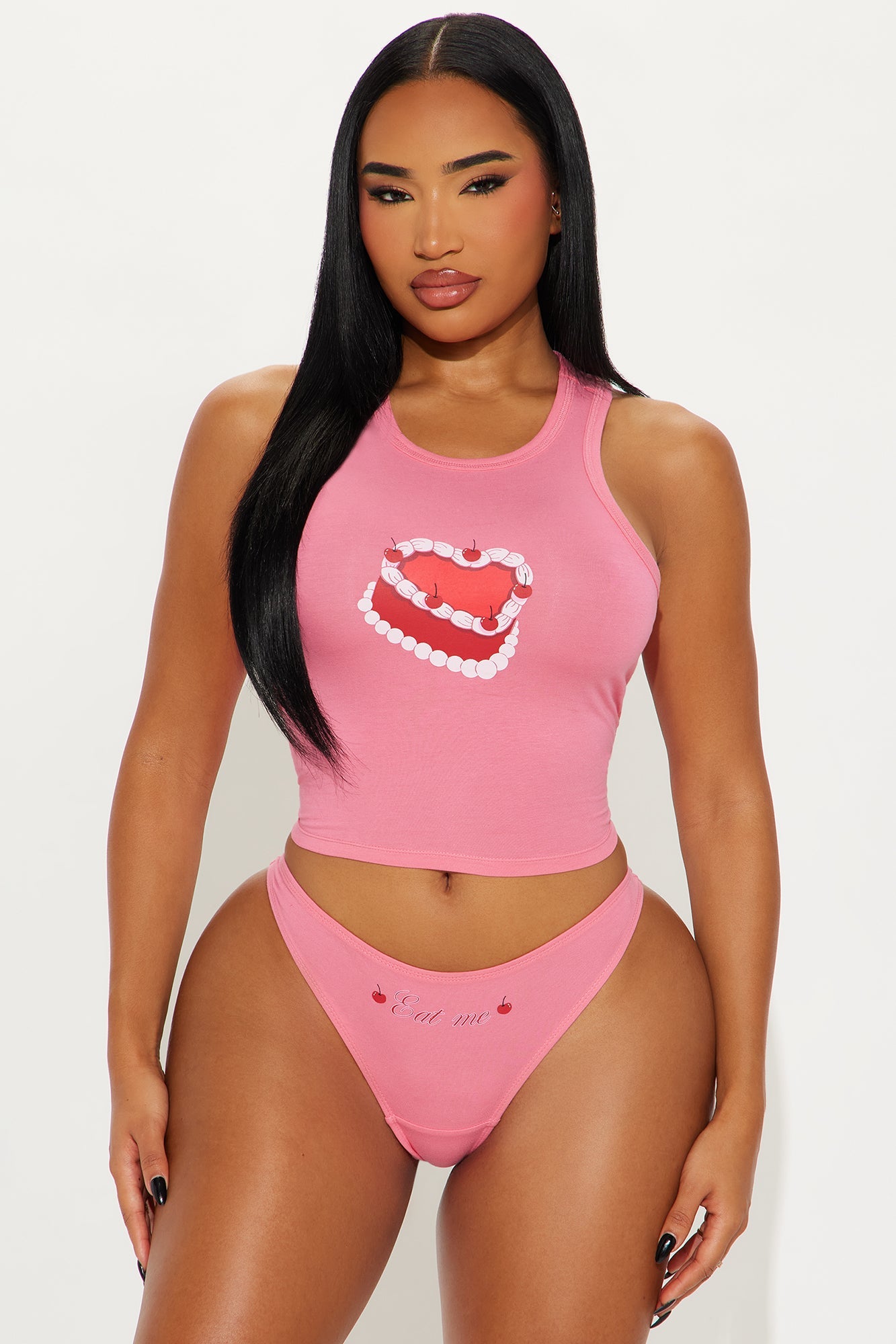 All That Cake Cotton Cami And Panty 2 Piece Set - Pink
