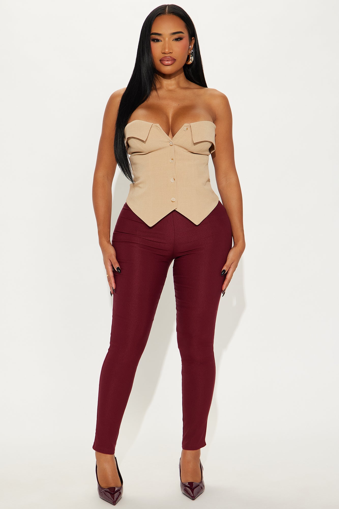 Venetian High Rise Pants - Burgundy